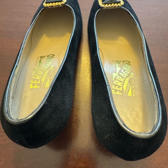 Women Vintage Salvatore Ferragamo blk suede leather Wedge shoes 8 1/2C Italy - Picture 5 of 9